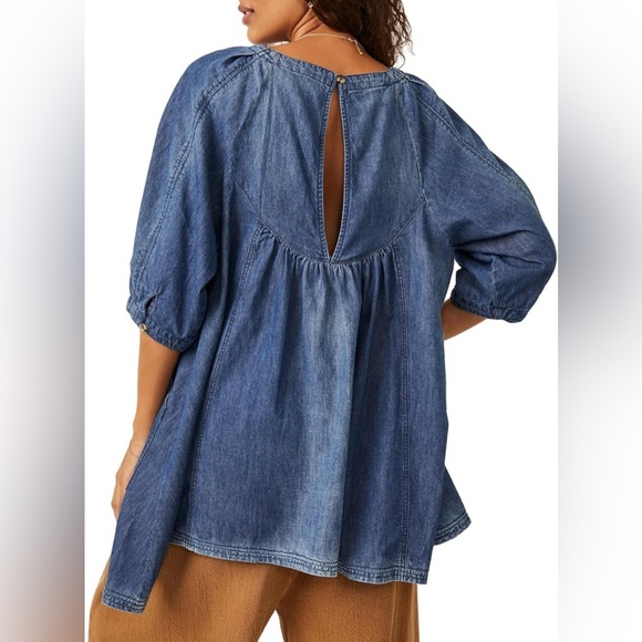 Free People Memories Of You Denim Top - Picture 2 of 3